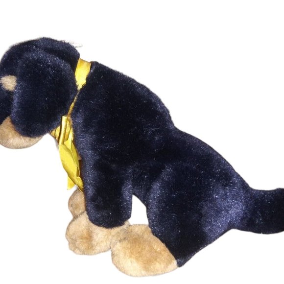 Rottweiler Realistic Puppy Stuffed Animal Yellow Bow Rotty Dog Plush Animal Toy - Picture 2 of 10